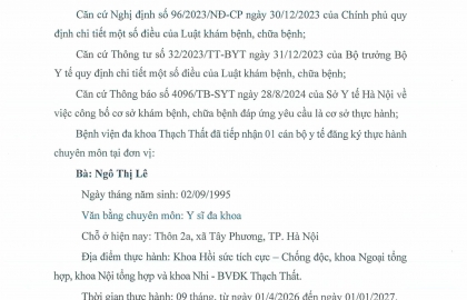 Thông báo Công văn tiếp nhận nhân viên y tế đến thực hành chuyên môn tại bệnh viện tháng 4 năm 2026